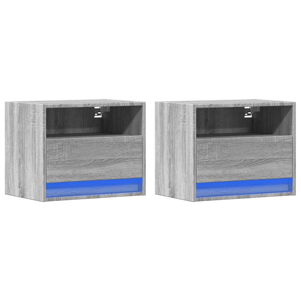 Mesas de cabeceira de parede com luzes LED 2 pcs