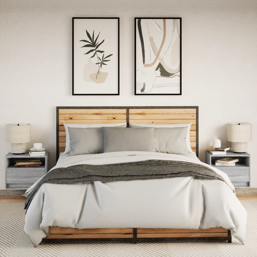 Mesas de cabeceira de parede com luzes LED 2 pcs