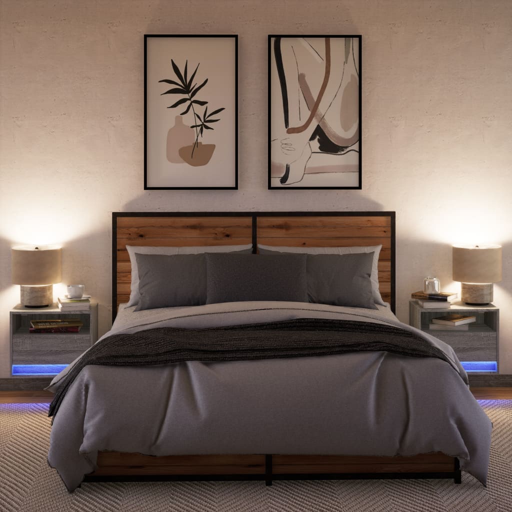 Mesas de cabeceira de parede com luzes LED 2 pcs