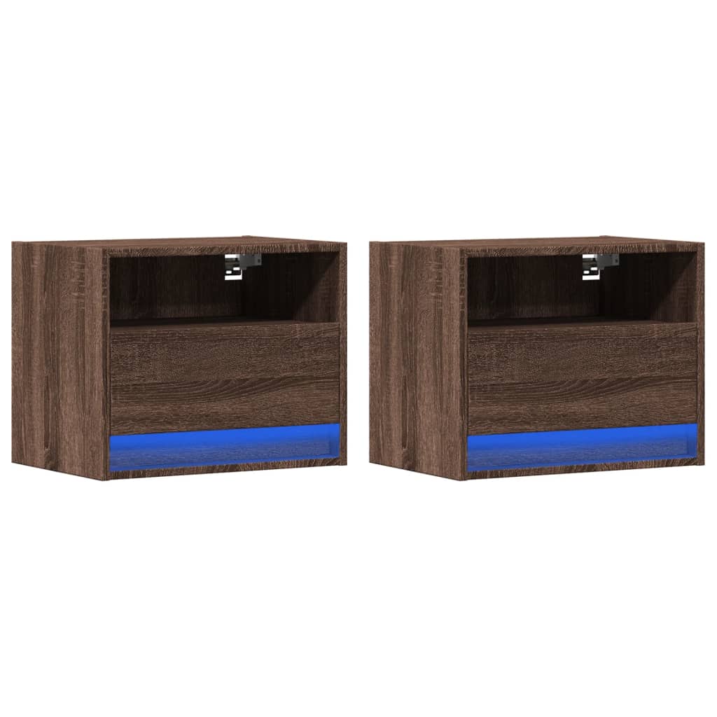 Mesas de cabeceira de parede com luzes LED 2 pcs
