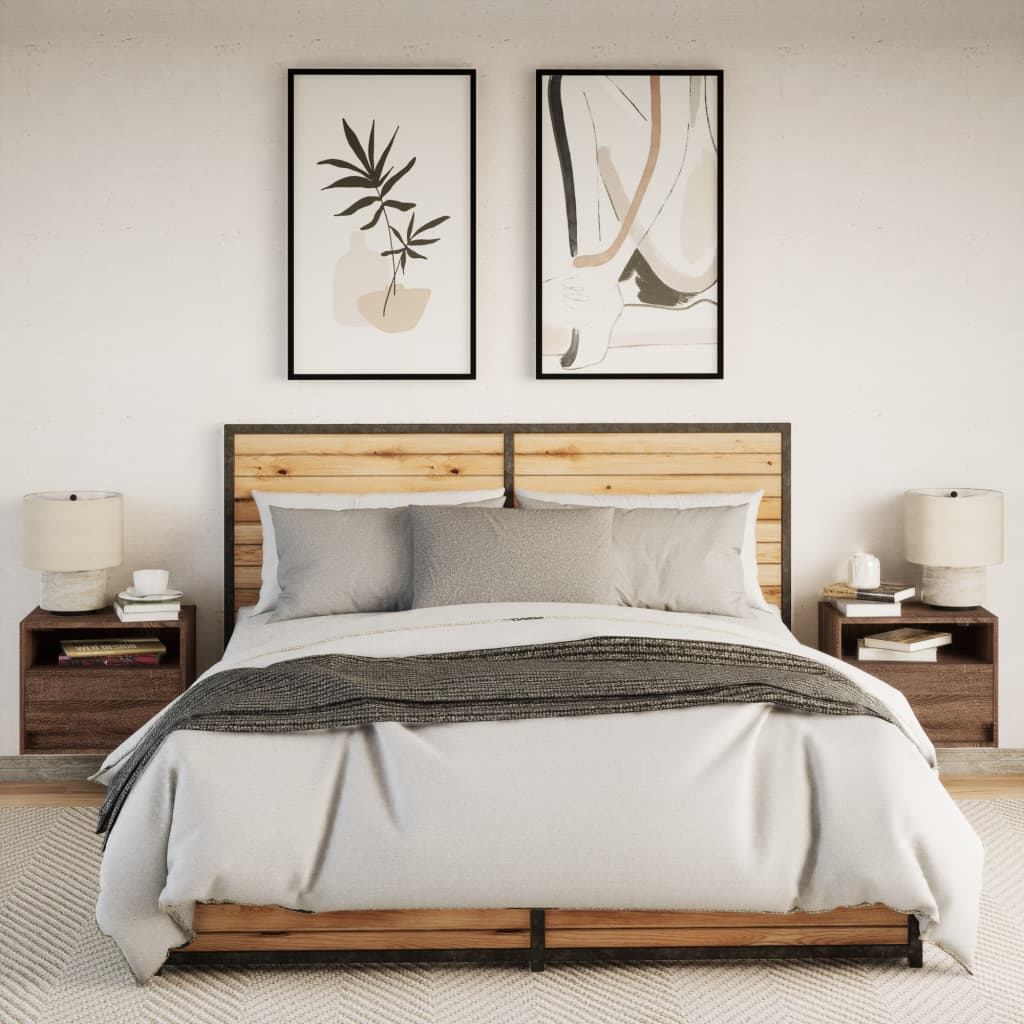 Mesas de cabeceira de parede com luzes LED 2 pcs