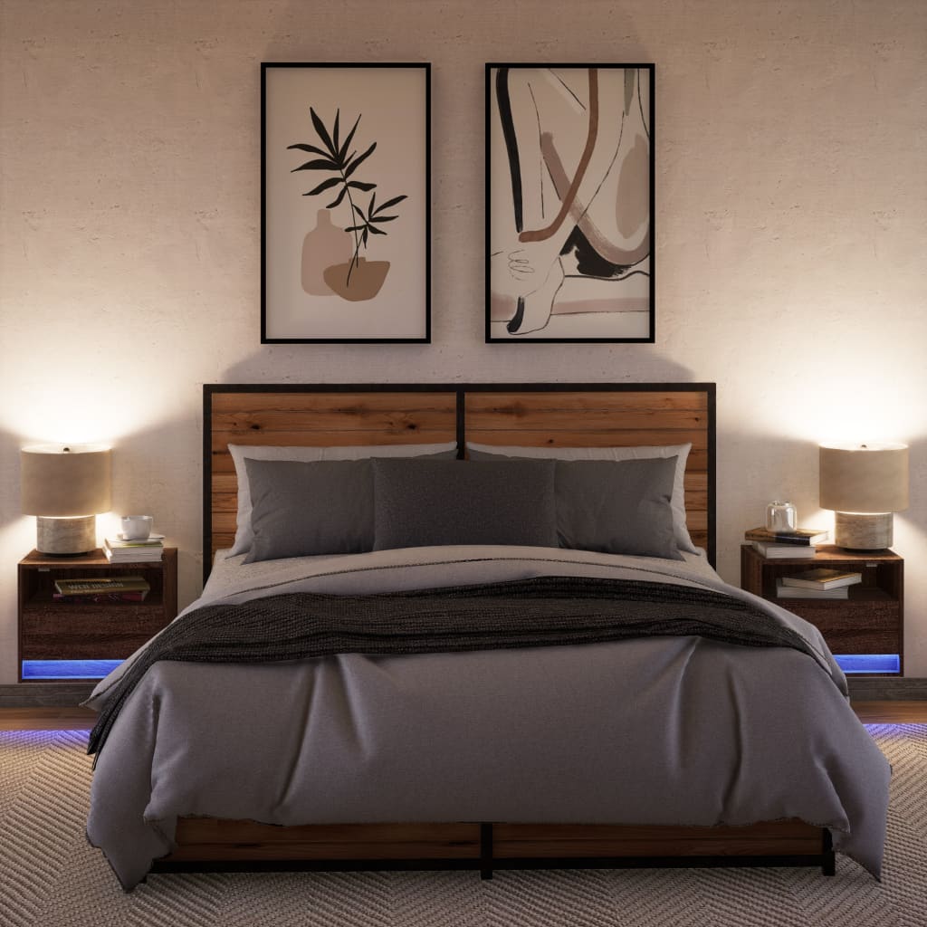Mesas de cabeceira de parede com luzes LED 2 pcs