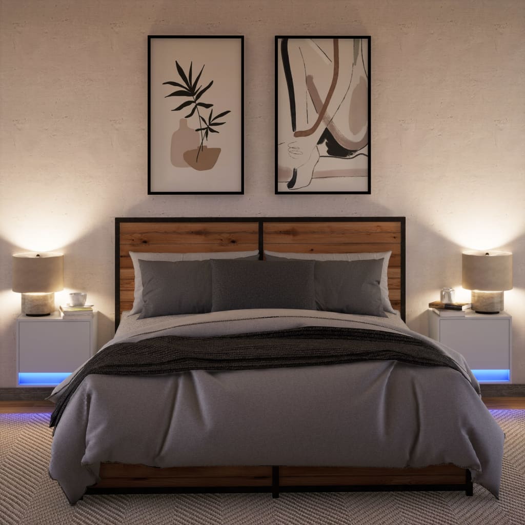 Mesas de cabeceira de parede com luzes LED 2 pcs