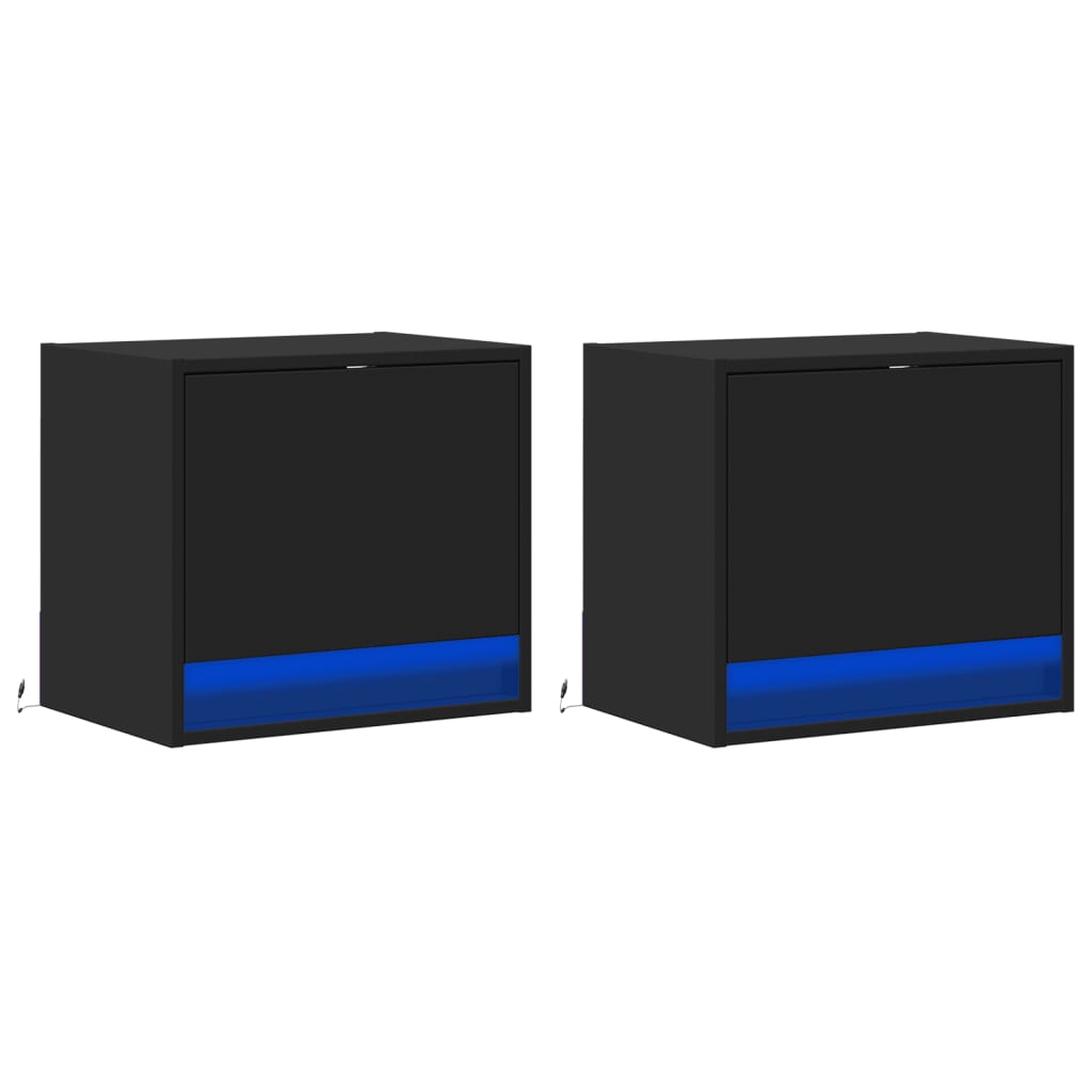 Mesas de cabeceira de parede com luzes LED 2 pcs