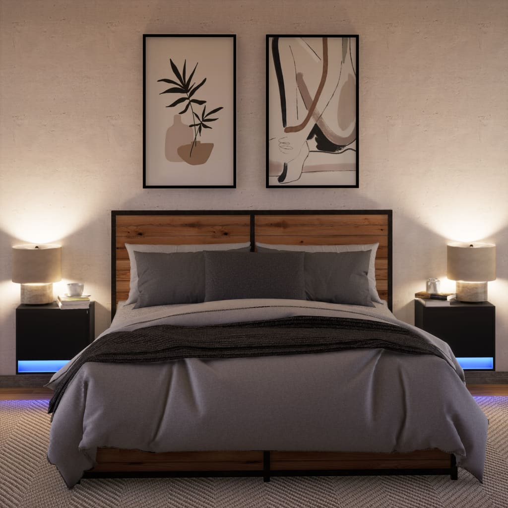 Mesas de cabeceira de parede com luzes LED 2 pcs