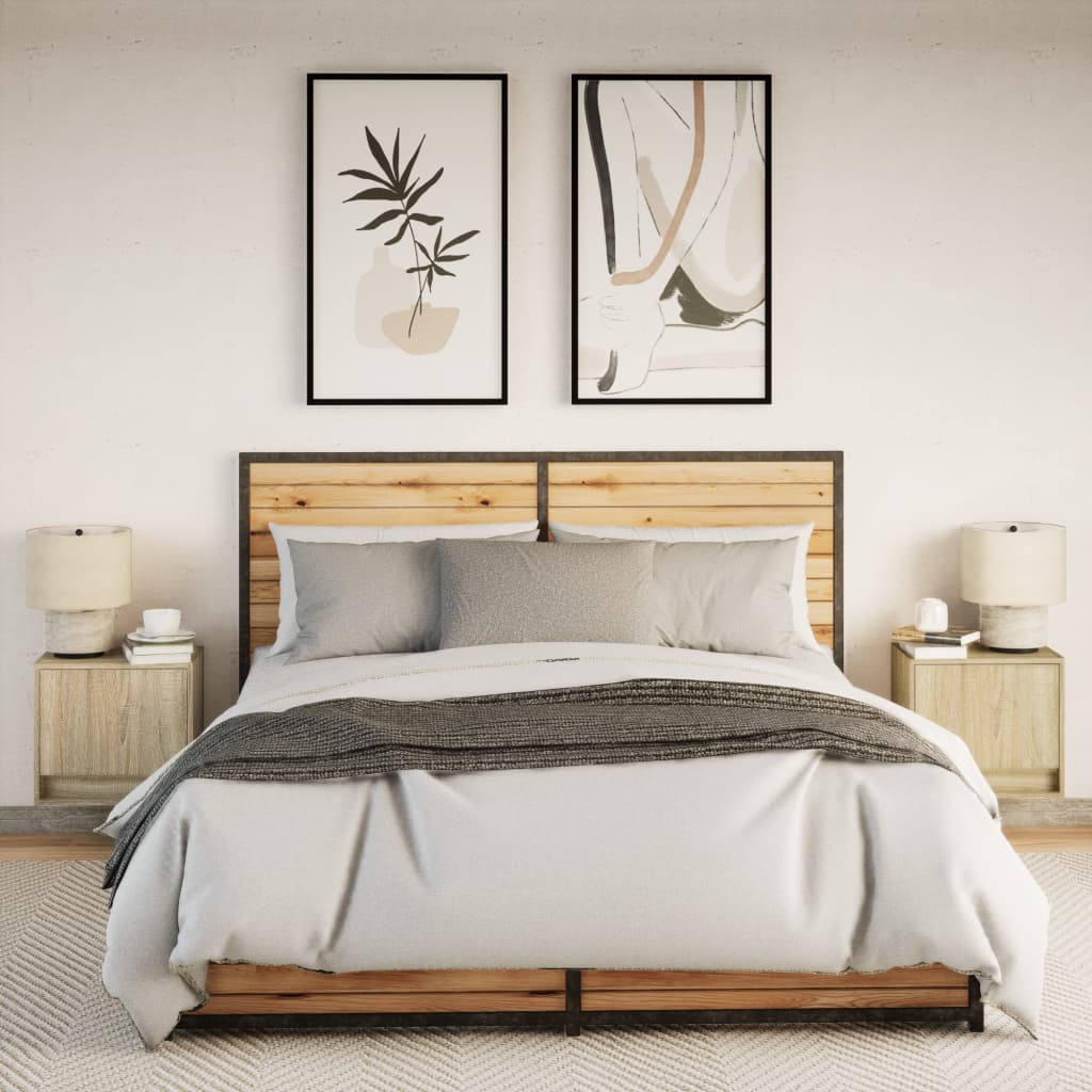 Mesas de cabeceira de parede com luzes LED 2 pcs
