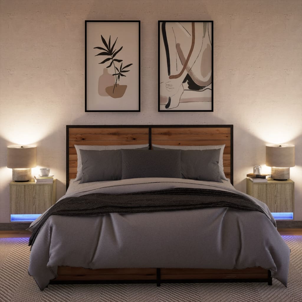 Mesas de cabeceira de parede com luzes LED 2 pcs
