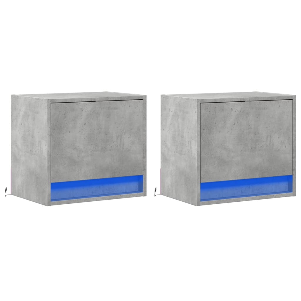 Mesas de cabeceira de parede com luzes LED 2 pcs