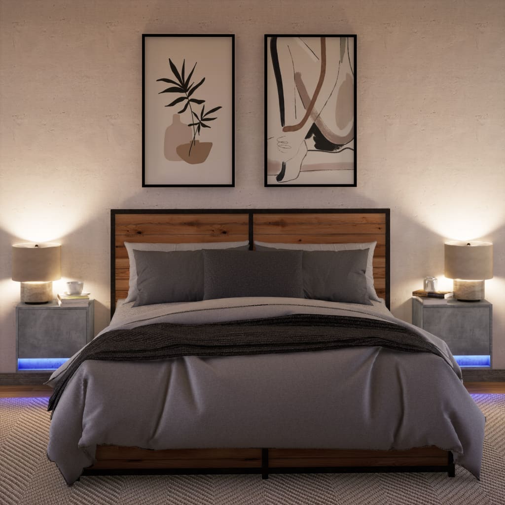 Mesas de cabeceira de parede com luzes LED 2 pcs