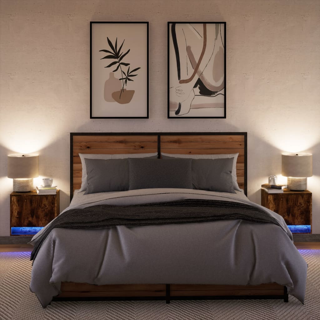Mesas de cabeceira de parede com luzes LED 2 pcs