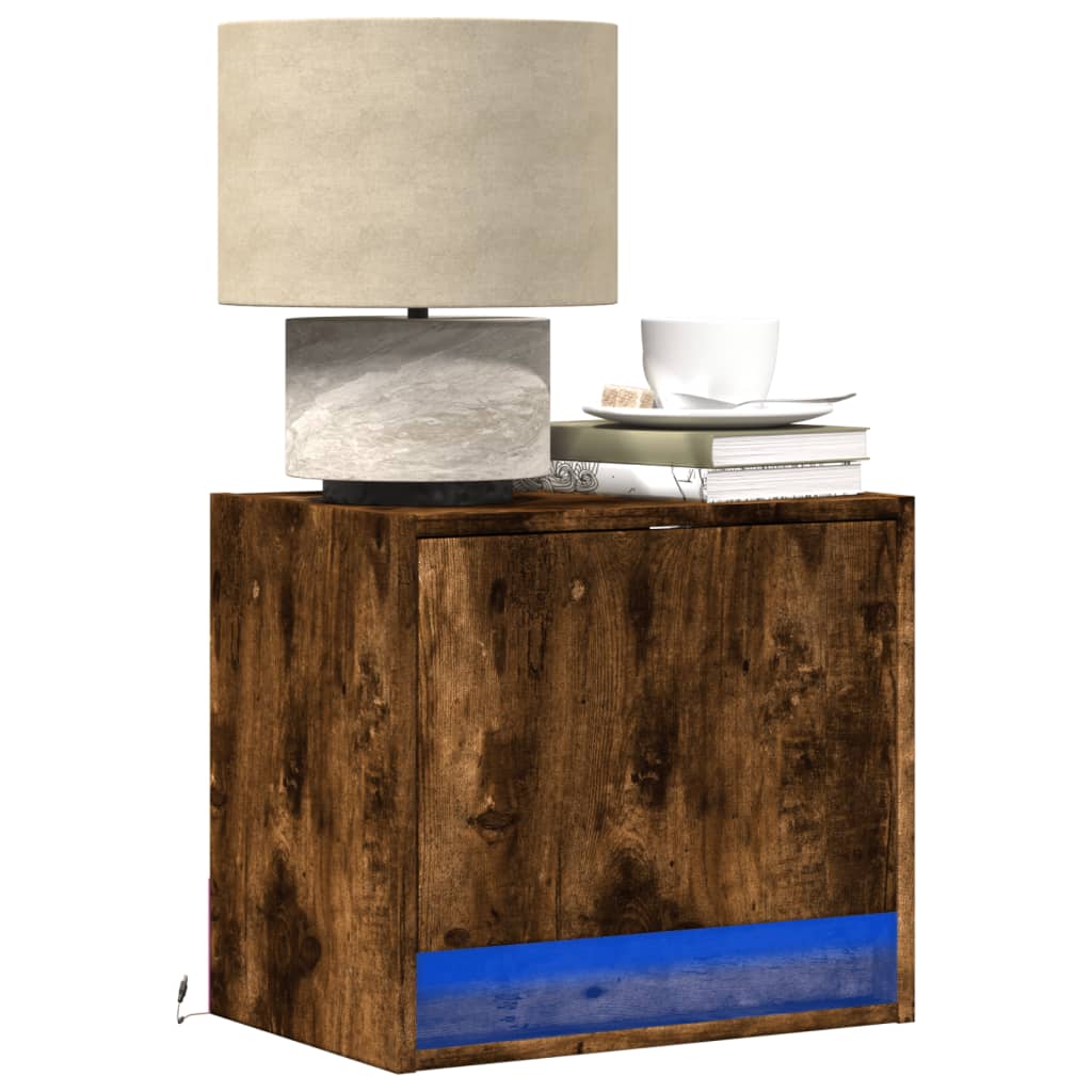 Mesas de cabeceira de parede com luzes LED 2 pcs