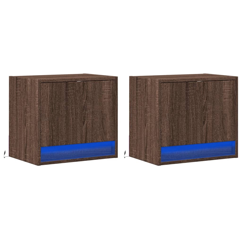 Mesas de cabeceira de parede com luzes LED 2 pcs