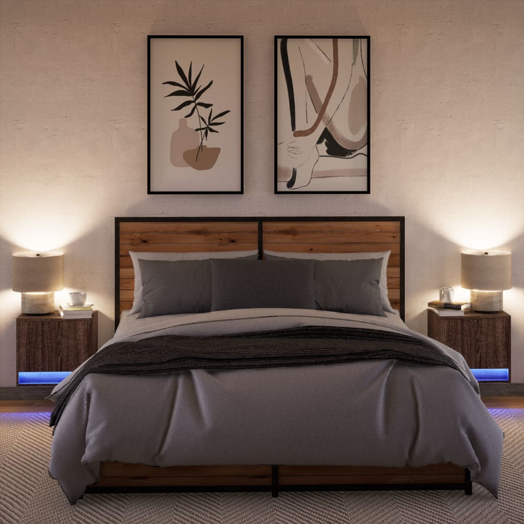 Mesas de cabeceira de parede com luzes LED 2 pcs