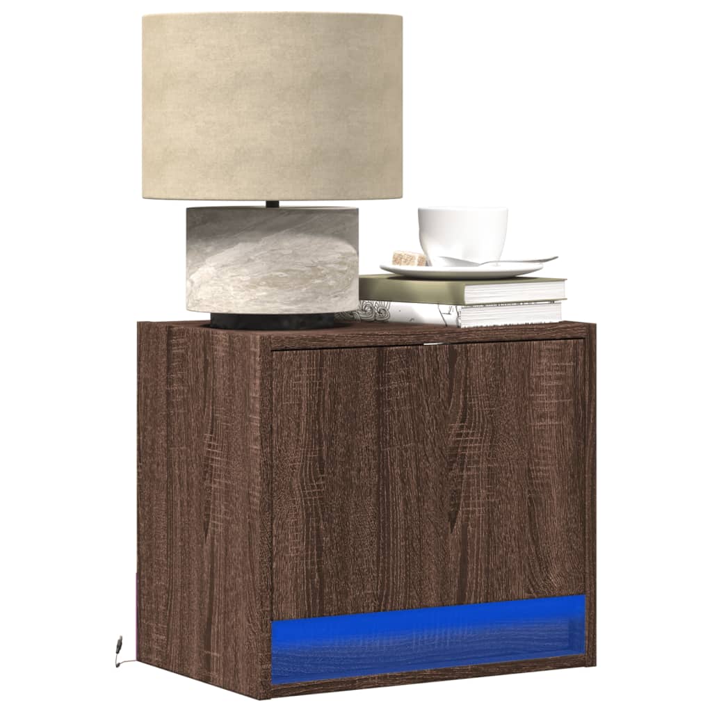 Mesas de cabeceira de parede com luzes LED 2 pcs