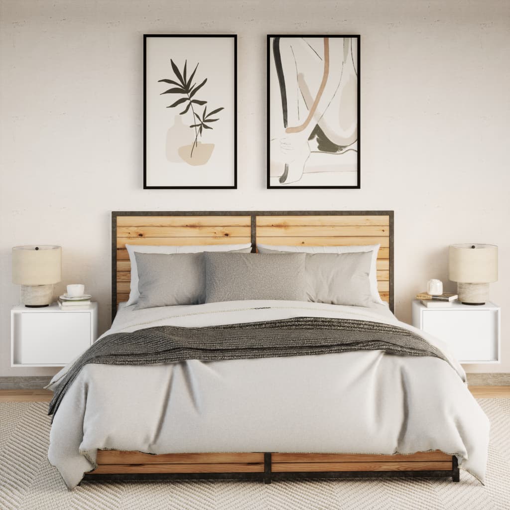 Mesas de cabeceira de parede com luzes LED 2 pcs