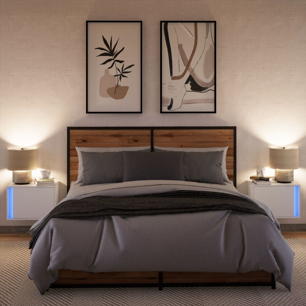 Mesas de cabeceira de parede com luzes LED 2 pcs