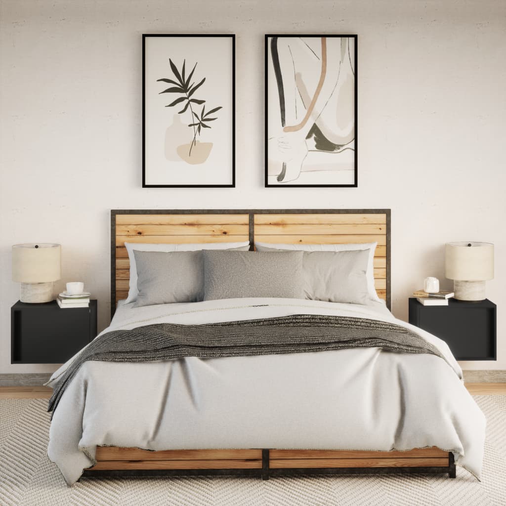 Mesas de cabeceira de parede com luzes LED 2 pcs