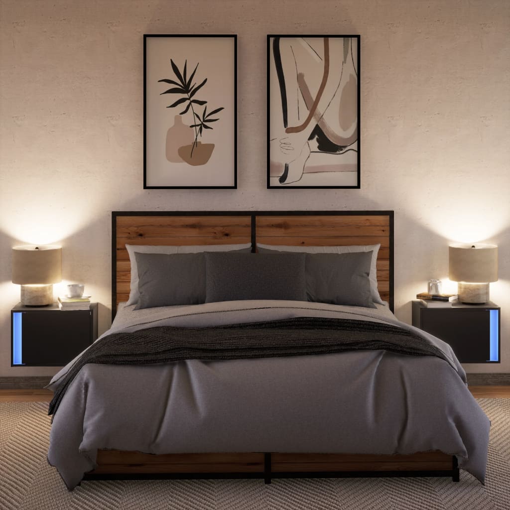 Mesas de cabeceira de parede com luzes LED 2 pcs