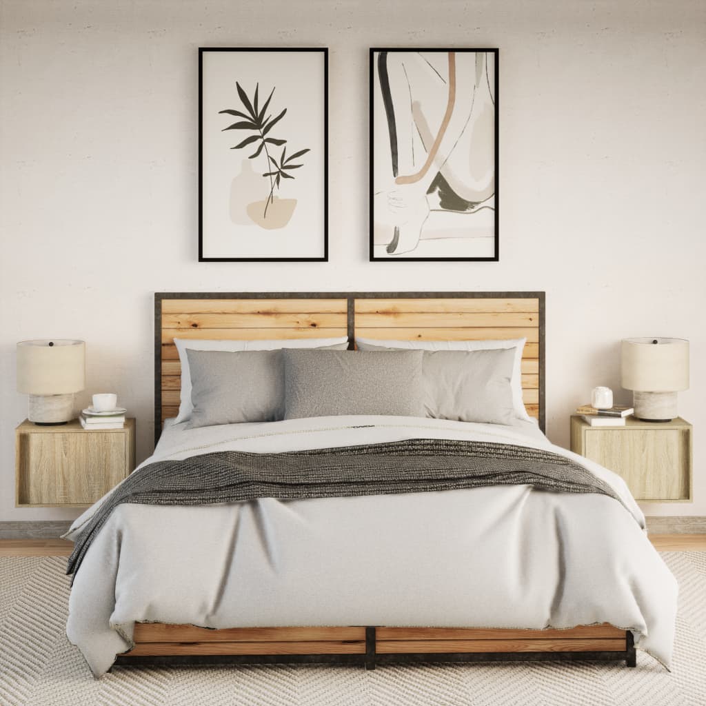 Mesas de cabeceira de parede com luzes LED 2 pcs