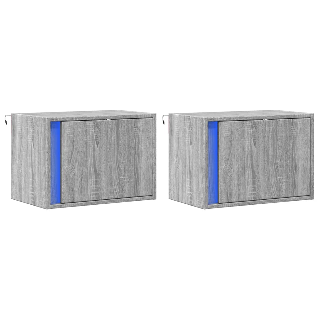 Mesas de cabeceira de parede com luzes LED 2 pcs