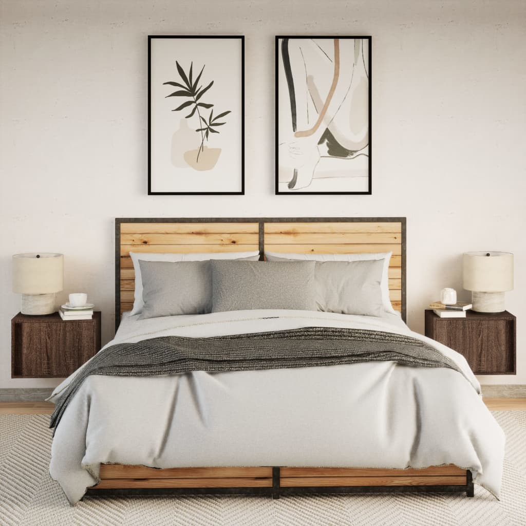 Mesas de cabeceira de parede com luzes LED 2 pcs
