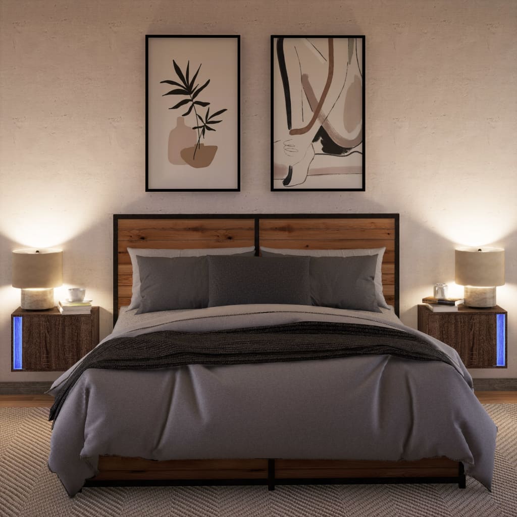 Mesas de cabeceira de parede com luzes LED 2 pcs
