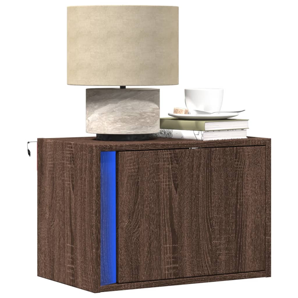 Mesas de cabeceira de parede com luzes LED 2 pcs