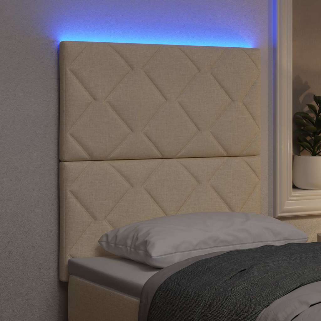 Cabeceira com luzes de tira LED Ajustável Creme 80 cm tecido