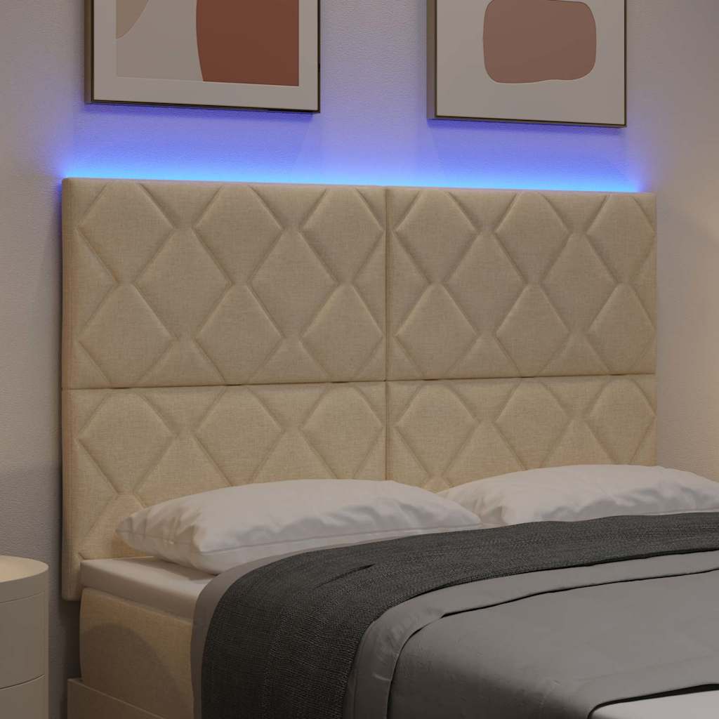 Cabeceira com luzes de tira LED Ajustável Creme 160 cm tecido