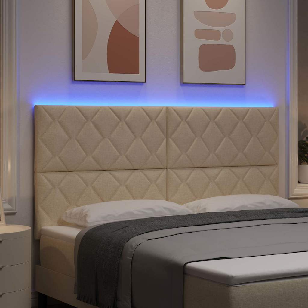 Cabeceira com luzes de tira LED Ajustável Creme 180 cm tecido