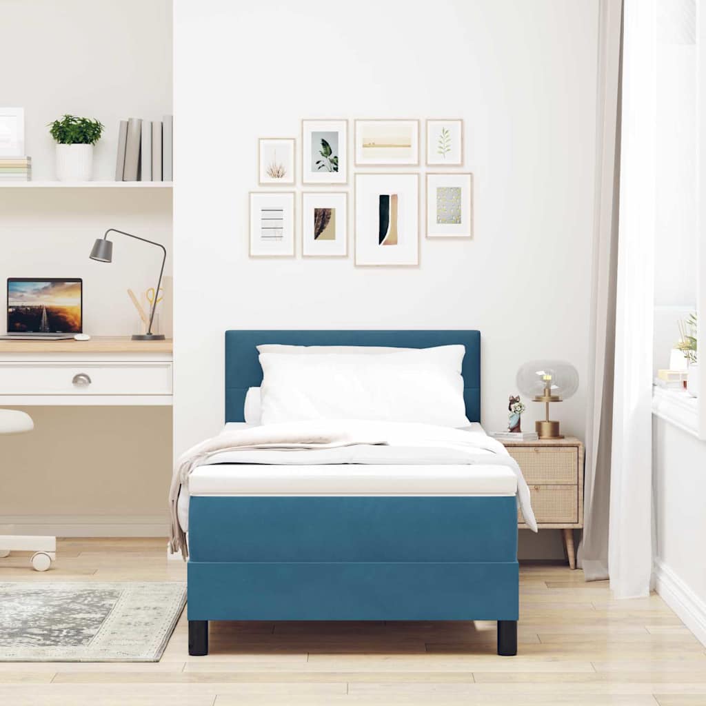 Cama Box Spring com Colchão Azul escuro 90 x 200 cm tecido