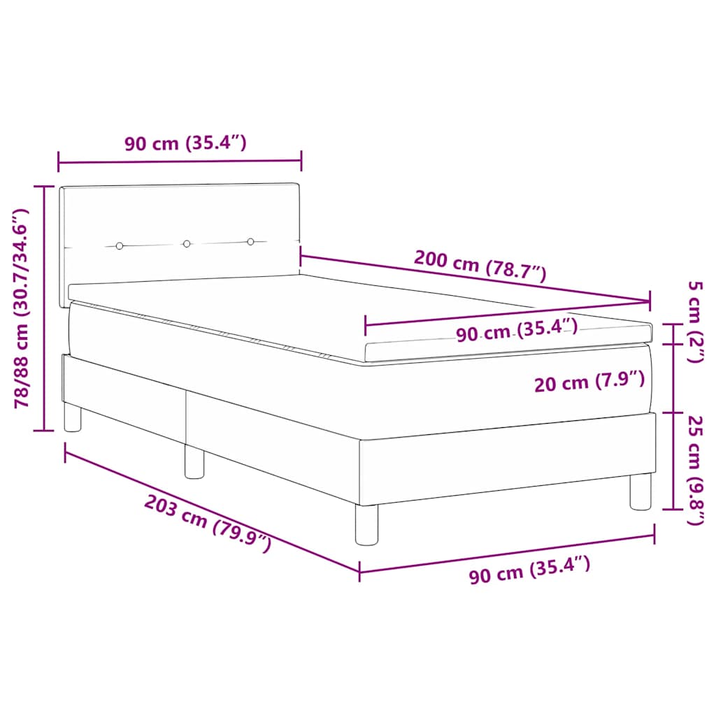 Cama Box Spring com Colchão Azul escuro 90 x 200 cm tecido