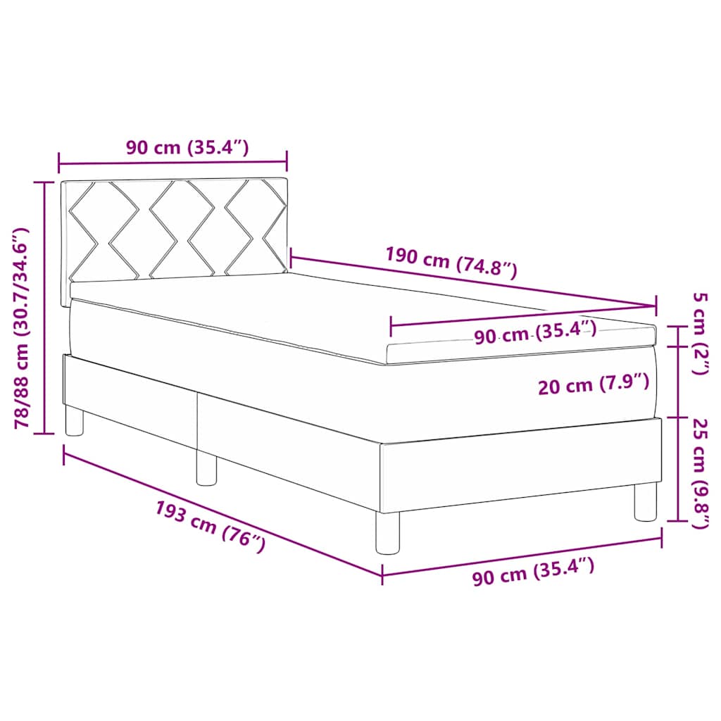 Cama Box Spring com Colchão com colchão Rosa 90 x 190 cm tecido
