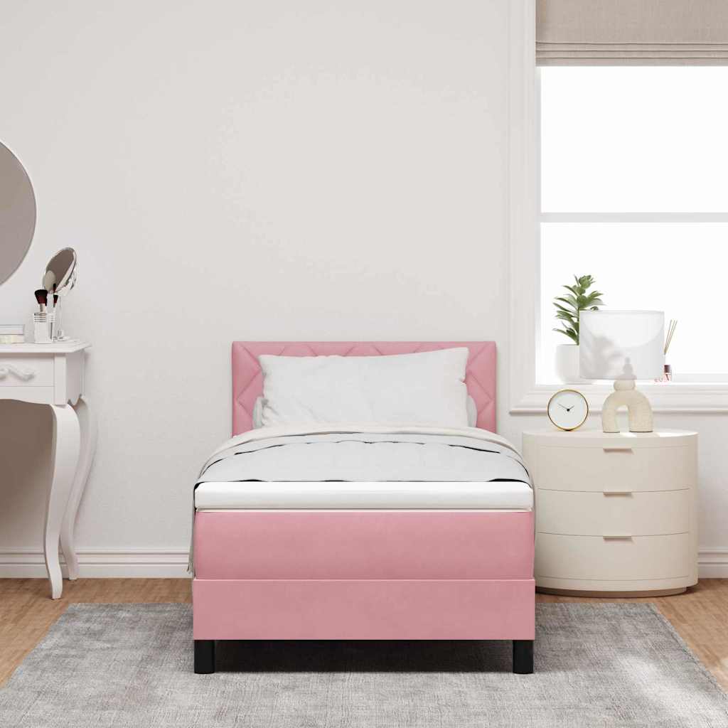 Cama Box Spring com Colchão com colchão Rosa 90 x 200 cm tecido