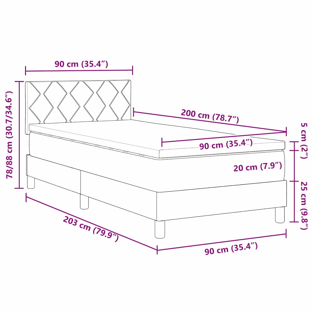Cama Box Spring com Colchão com colchão Rosa 90 x 200 cm tecido