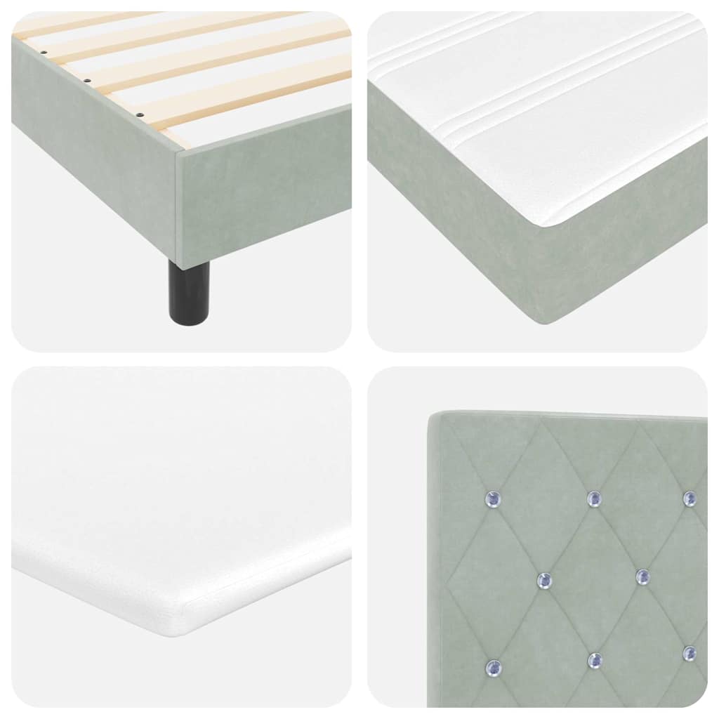 Cama Box Spring com Colchão Cinza Escuro 80x200 cm em Veludo