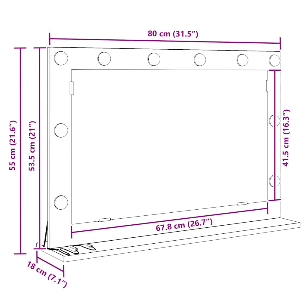 Espelho de Vaidade com luzes de tira LED Branco 80 x 15 x 18 cm