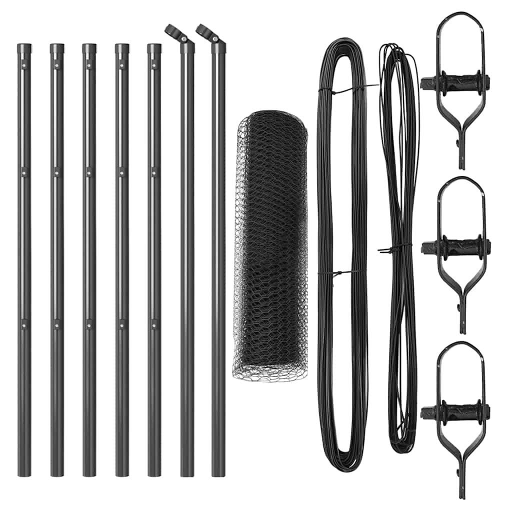 Cerca com Postes Cinzeto 0.5 x 10 m Aço revestido de PVC