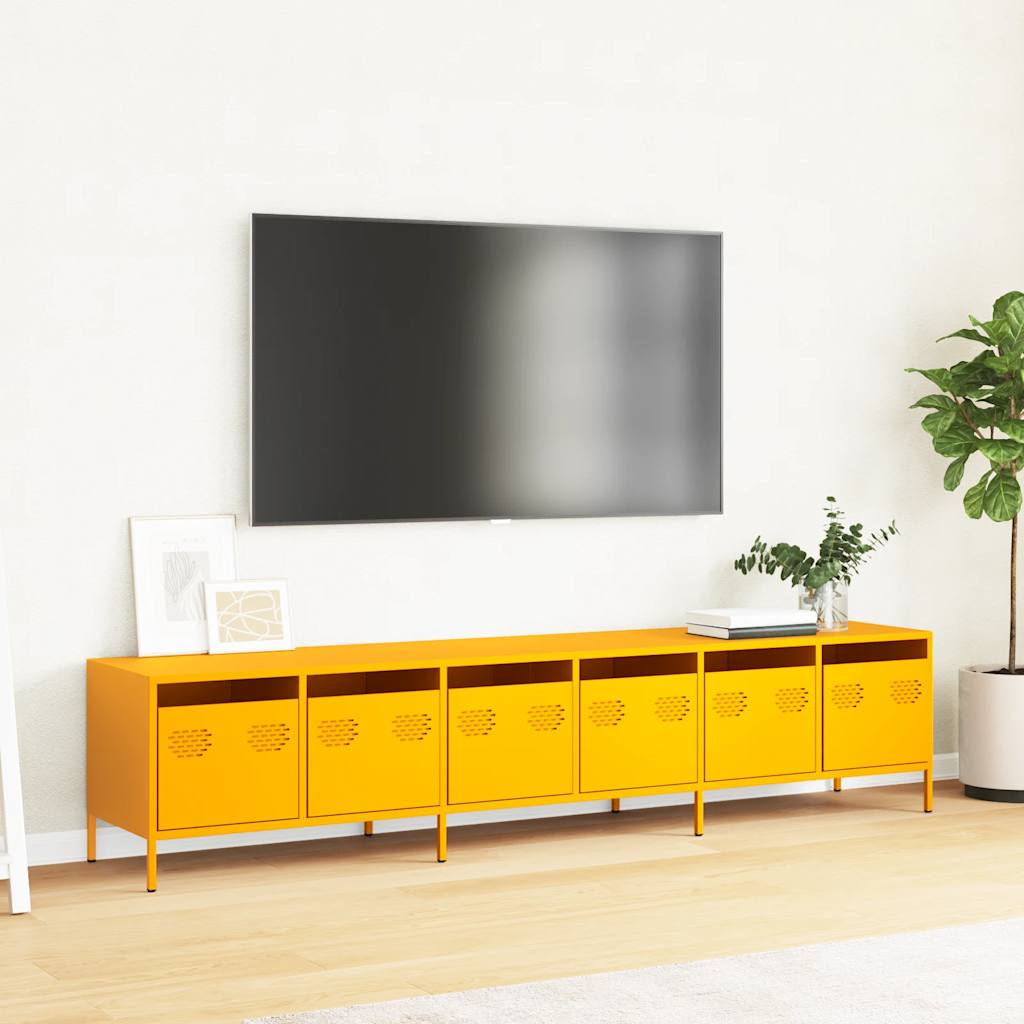 Móvel de TV 202x39x43,5 cm aço laminado a frio amarelo mostarda