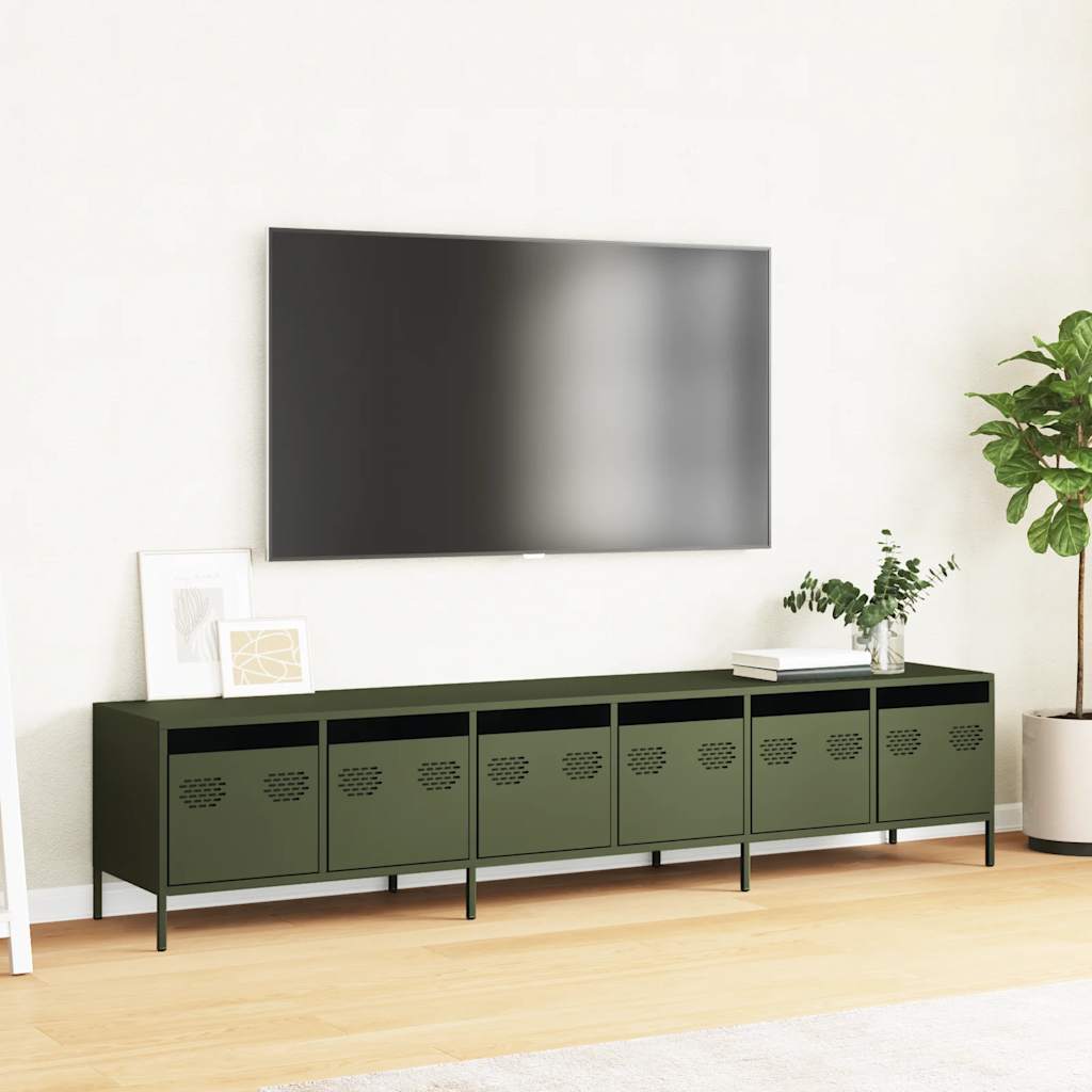 Móvel de TV 202x39x43,5 cm aço laminado a frio verde-azeitona