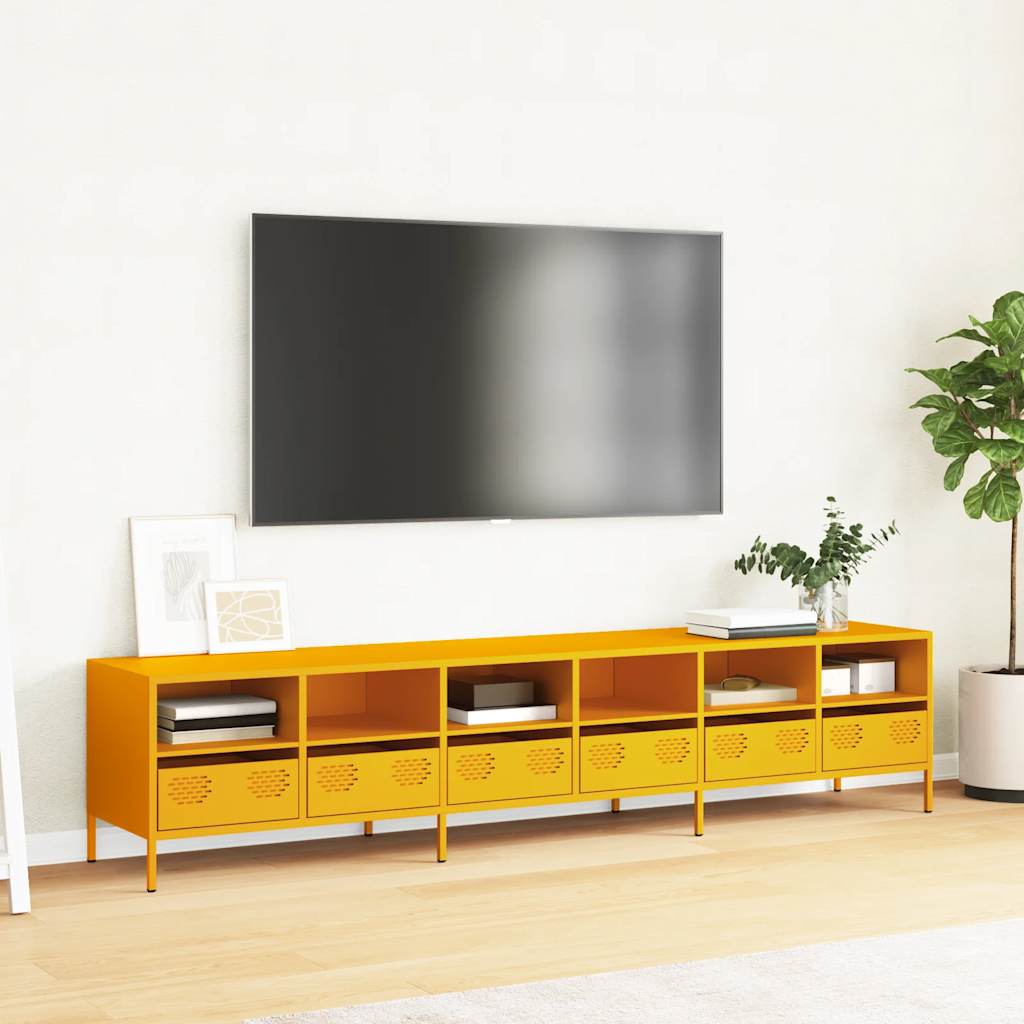 Móvel de TV 202x39x43,5 cm aço laminado a frio amarelo mostarda