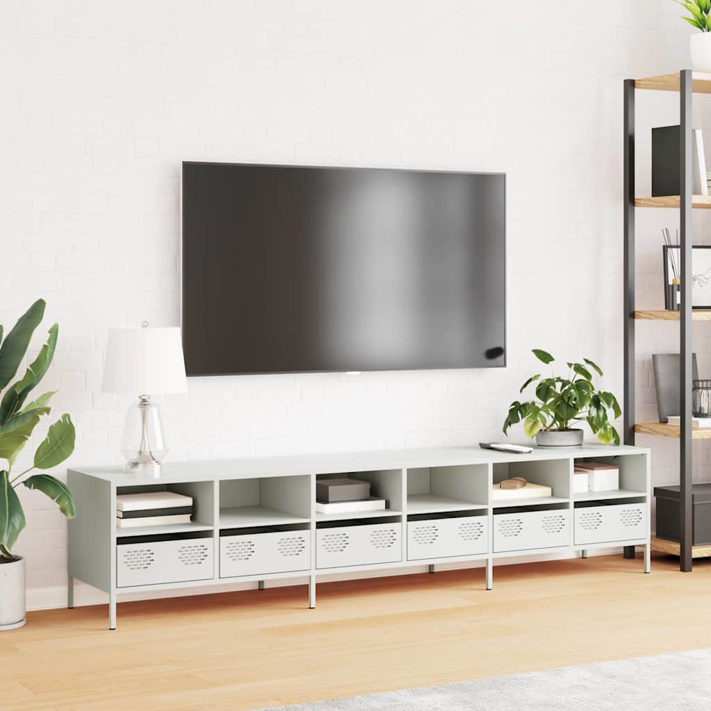 Móvel de TV 202x39x43,5 cm aço laminado a frio branco