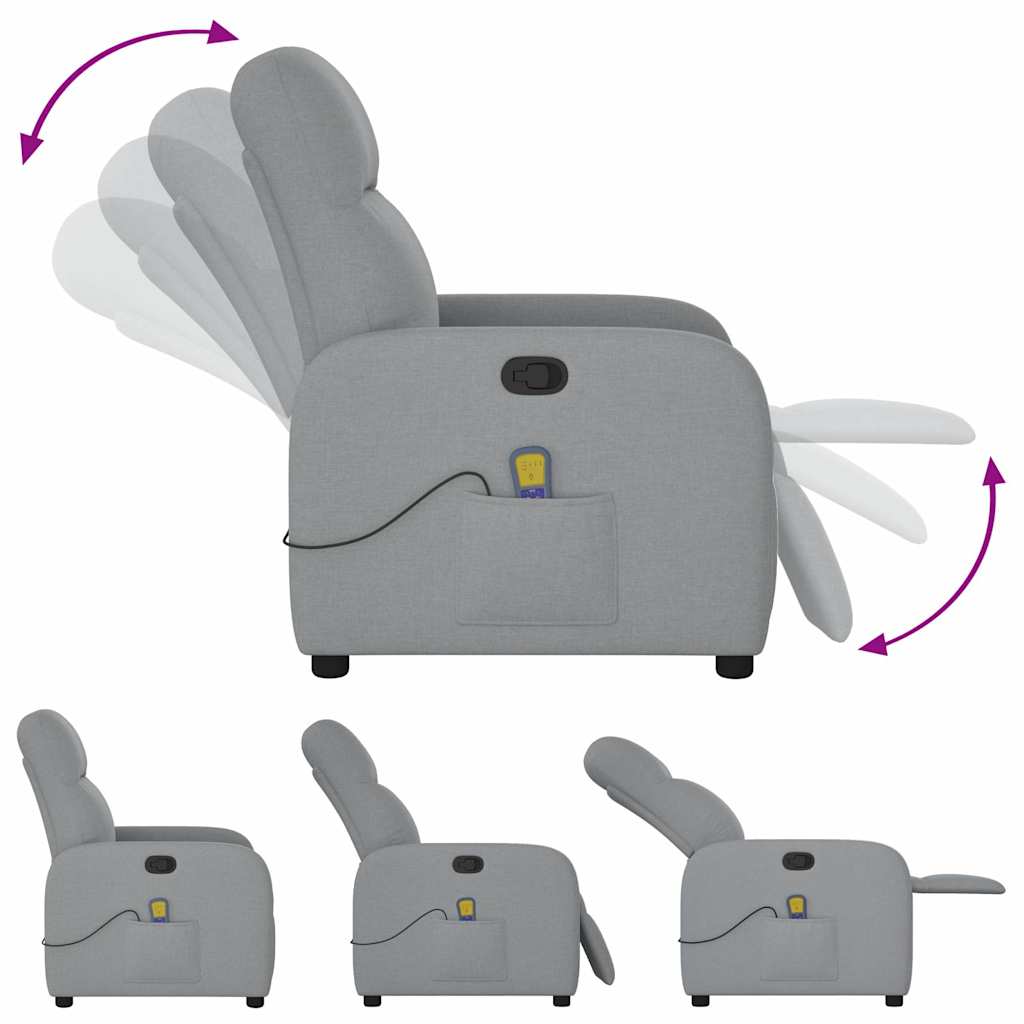 Poltrona de massagens reclinável tecido cinzento-claro