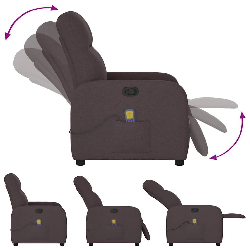 Poltrona de massagens reclinável tecido castanho-escuro