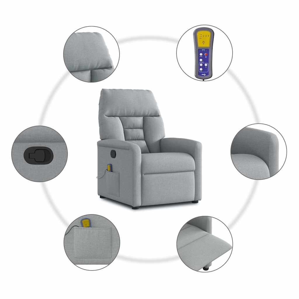 Poltrona de massagens reclinável tecido cinzento-claro