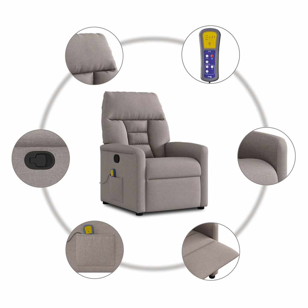 Poltrona de massagens reclinável tecido cinzento-acastanhado