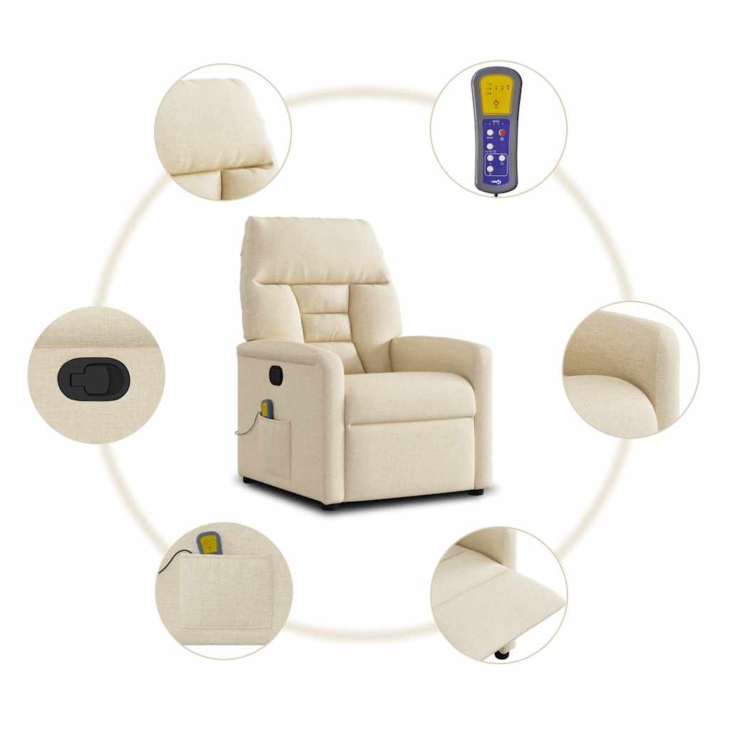 Poltrona de massagens reclinável tecido cor creme