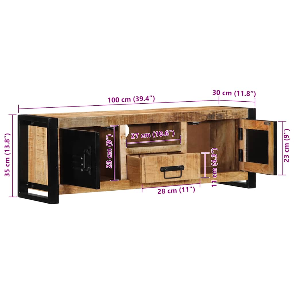 Móvel de TV 100x30x35 cm madeira mangueira áspera maciça