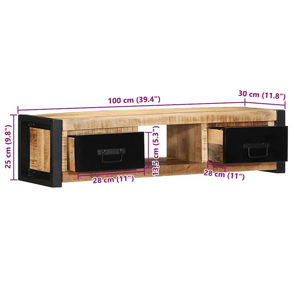 Móvel de TV 100x30x25 cm madeira mangueira áspera maciça