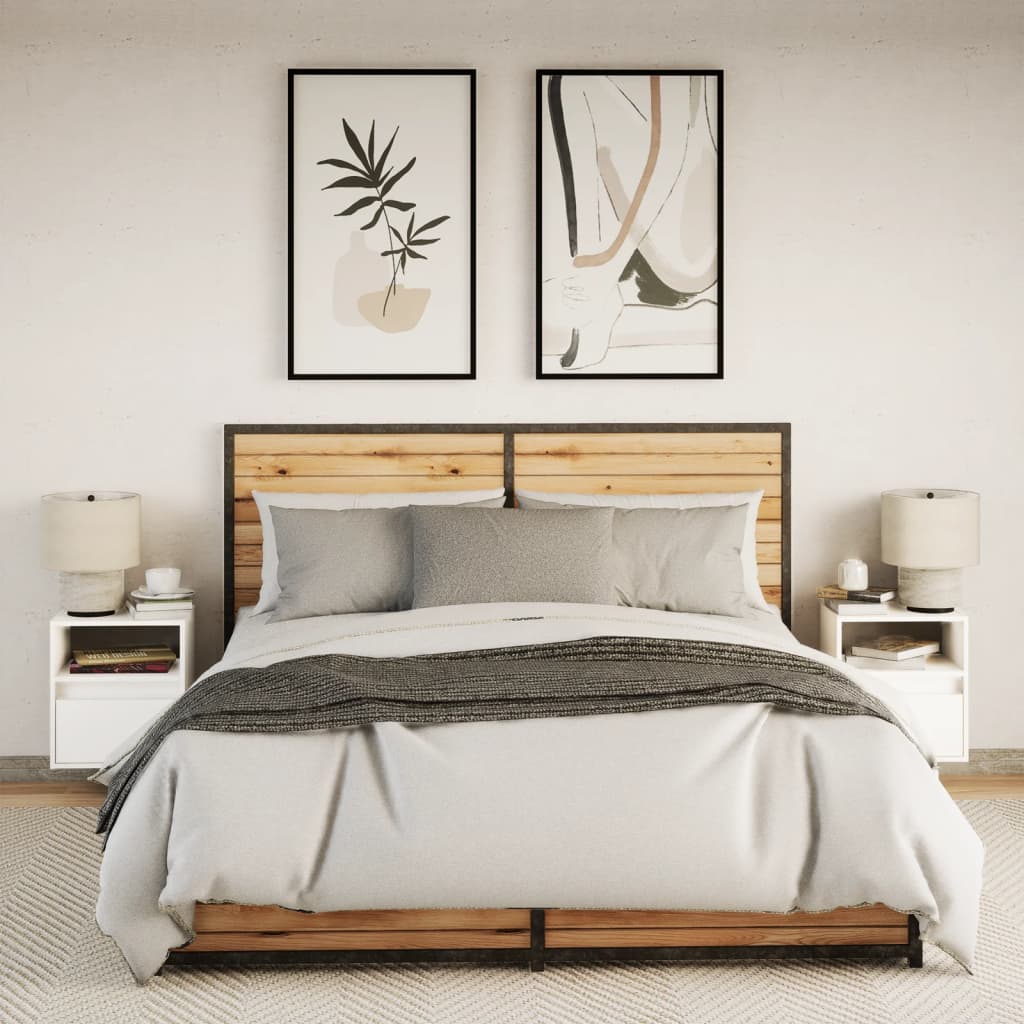 Mesas de cabeceira de parede com luzes LED 2 pcs branco